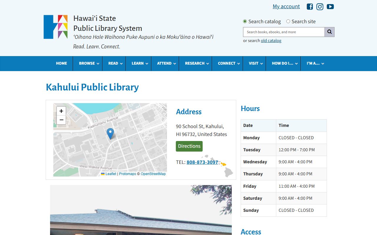 Kahului Public Library branch page linked to the Kahului Phone Directory