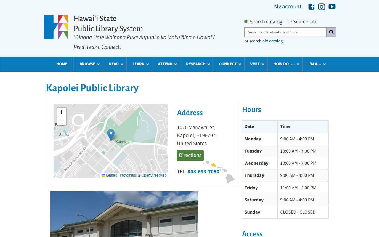 Kapolei Public Library branch page with Kapolei Phone Directory