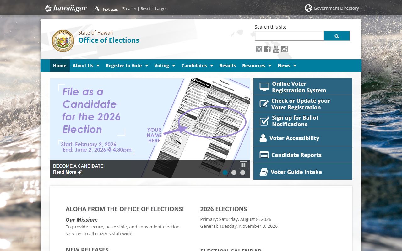 Pearl City Office of Elections page with Pearl City Phone Directory