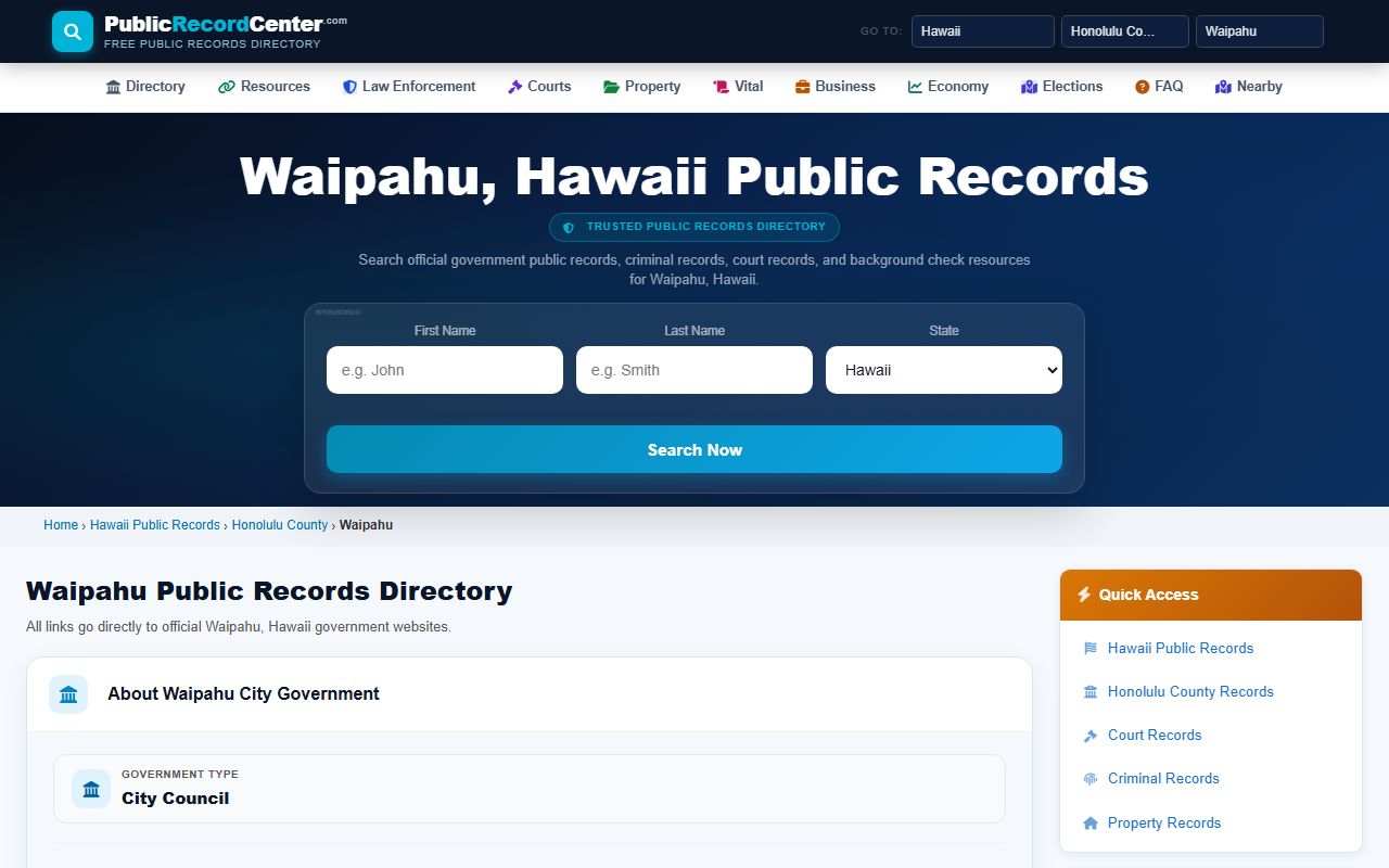 Waipahu public records resources and Waipahu Phone Directory