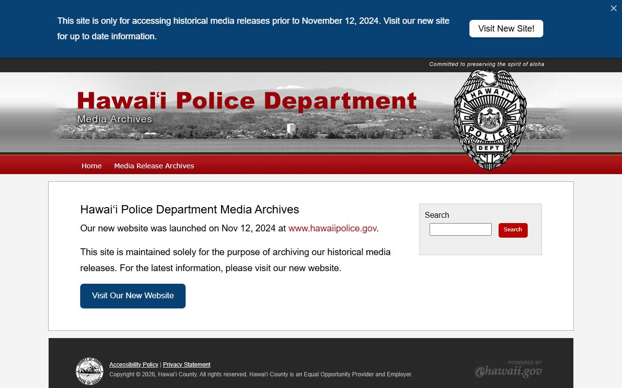 Hawaii County Police Department page with Hawaii County phone directory