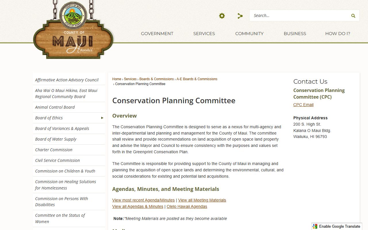 Maui County Real Property Assessment page with Maui County phone directory