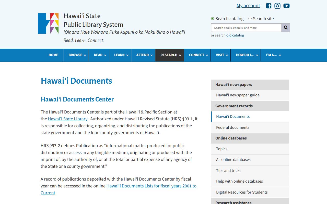 Hawaii Documents Center page with phone directory for government records