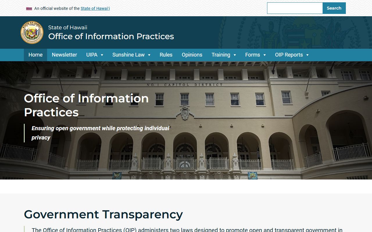 Office of Information Practices page with Hawaii phone directory contacts